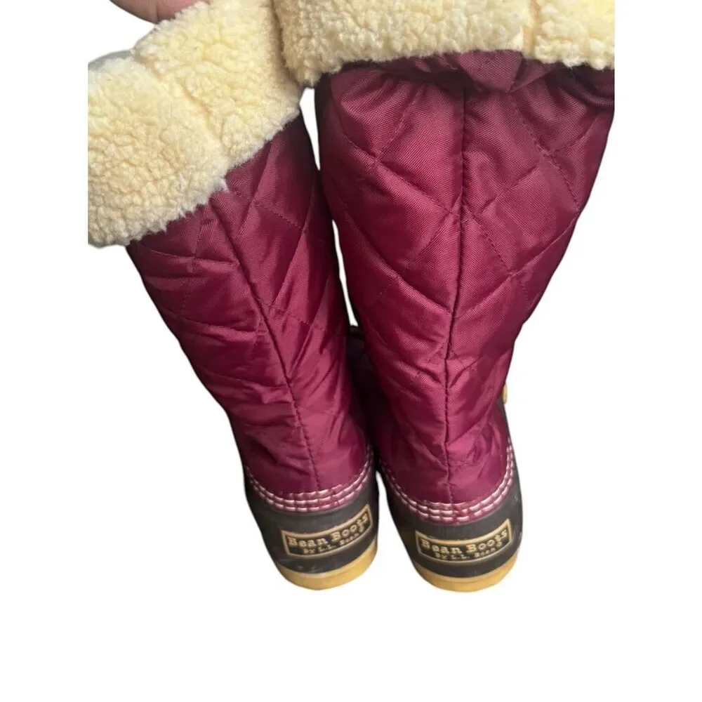 L.L. Bean Duck Boots Red Quilted Lace Up Sherpa Waterproof Winter Mid Calf 9